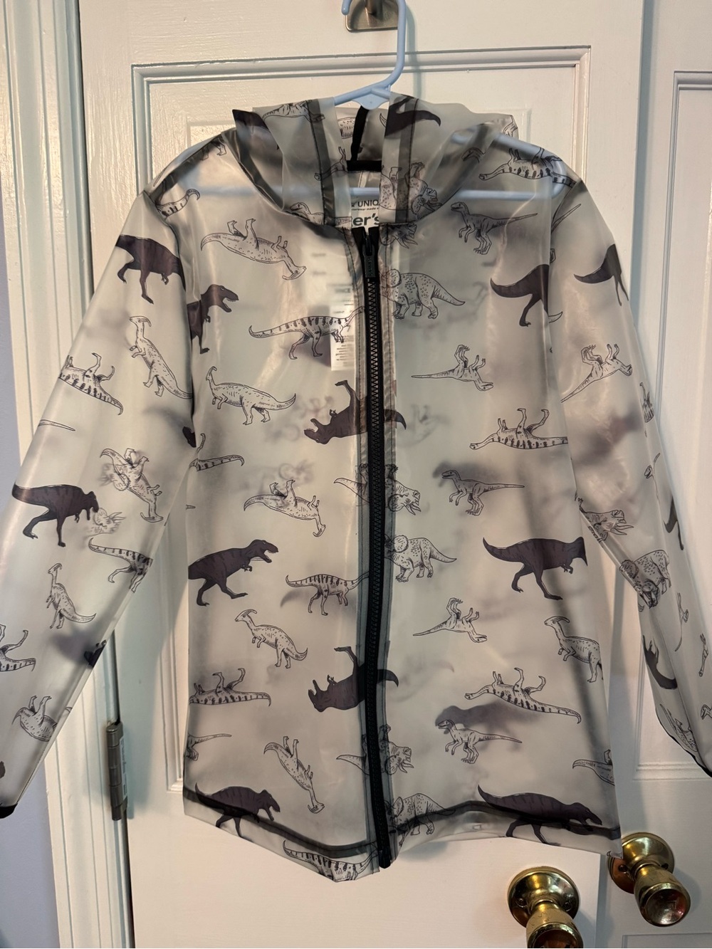 Carter’s Boys Dinosaur Rain Jacket Size 7 🌧️ Clear Hooded Zip Raincoat LiKe NEW - Picture 3 of 9